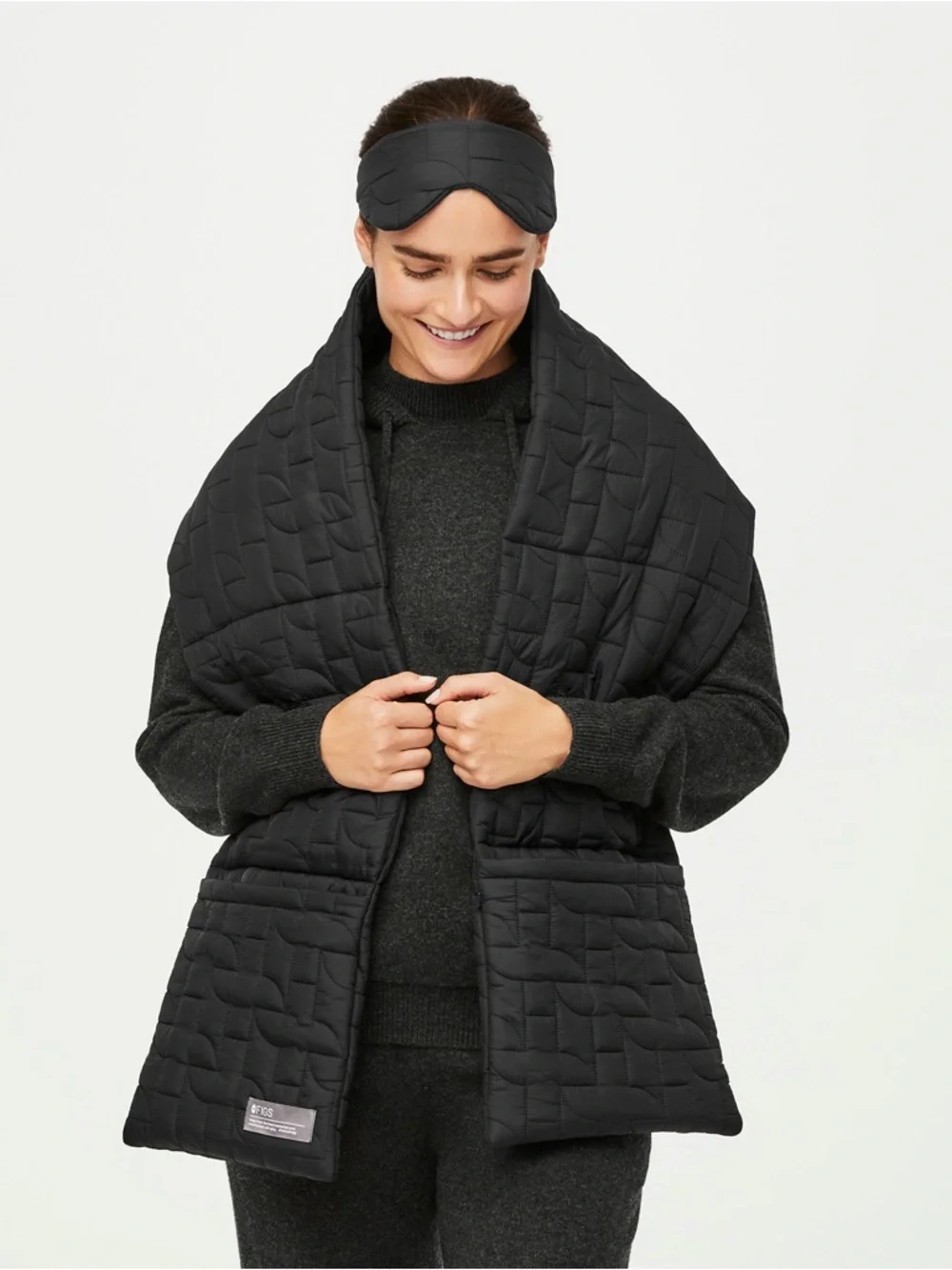 Figs Quilted Black Wrap Scarf